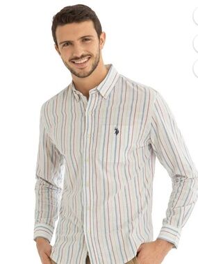 U.S. Polo Assn. White Multicolor Vertical Stripe Button-Down Shirt